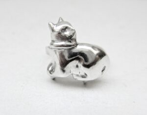 Sculpted cat ring silver 999, sterling curved band, british shorthair ring size 17,5 EU