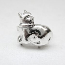 Sculpted cat ring silver 999, sterling curved band, british shorthair ring size 17,5 EU