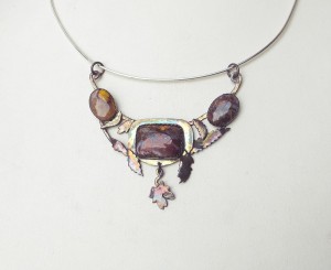 Pietersite necklace silver leaves