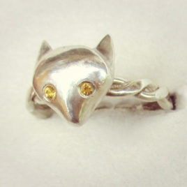 Silver fox head ring, citrine