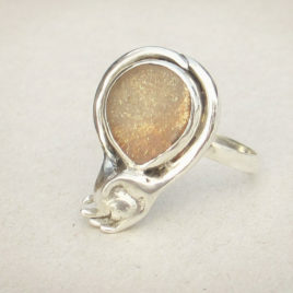 Hand and paw ring, sunstone, silver