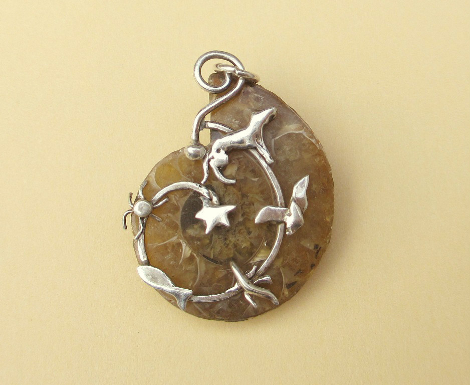 silver ammonite pendant