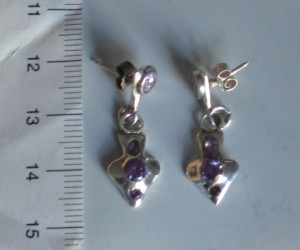 Silver purple heart earrings