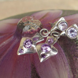 Fine silver purple heart earrings, 999 silver