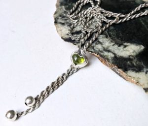 Peridot heart necklace sterling silver chain, 42 cm long
