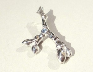 Sterling silver branch pendant, aquamarine