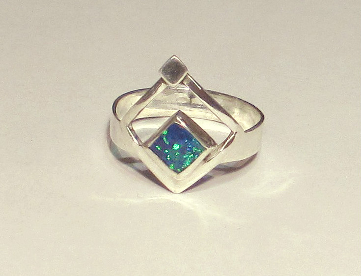 square opal ring sterling silver
