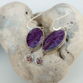 Sterling silver charoite earrings amethyst