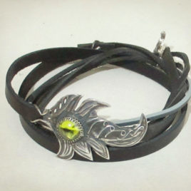 Leather wrap bracelet silver amber