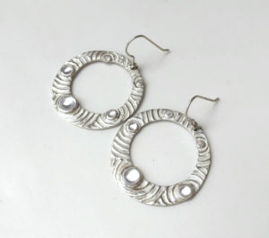Gypsy hoop earrings silver 999, circles and waterdrops