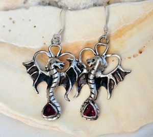 fine silver dragon earrings red garnet