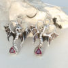 fine silver dragon earrings, red garnet