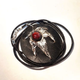Japanese maple leaf necklace, 999 silver pietersite