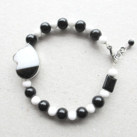 Black white cat bracelet sterling silver