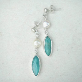 Sterling silver amazonite earrings with white pearl