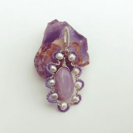 Amethyst pearl necklace, miyuki beads, purple leather chain