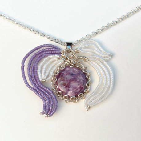 Charoite necklace purple white beads