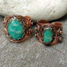 Copper couple rings boho style, matching stone amazonite