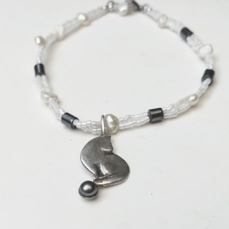 Black white cat charm bracelet