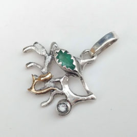 Emerald charm necklace 925 silver, 14 k gold