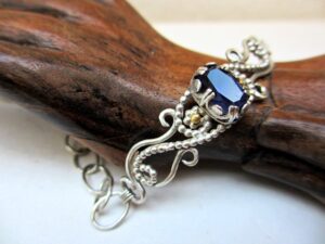 Iolite bracelet silver, filigree bracelet, chain bracelet silver