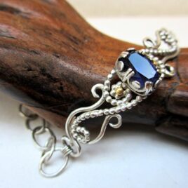 Iolite bracelet silver, filigree bracelet, chain bracelet silver