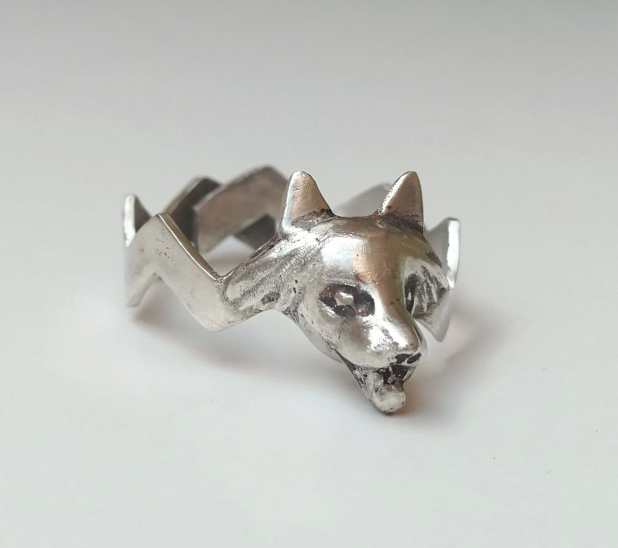 wolf head ring sterling silver zigzag ring custom size