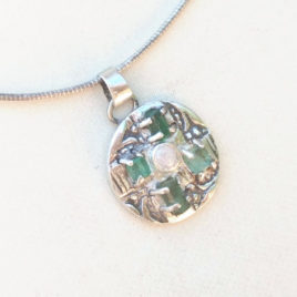 Raw emerald cross pendant, 999 silver 4 emerald crystals