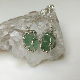 Chunky Fluorite crystal earrings, green fluorite chunks in 925 silver, chain dangles