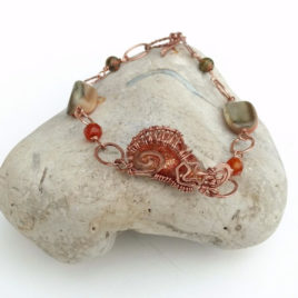 Cat chain bracelet copper, sunstone, carnelian, unakite