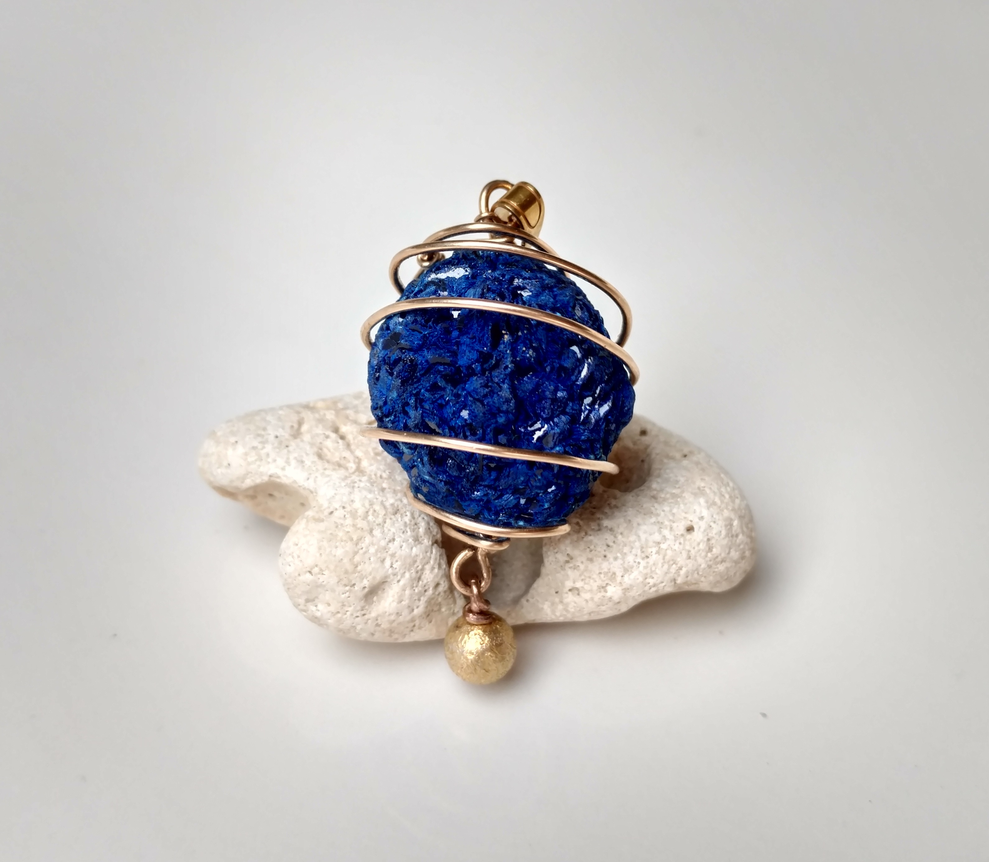 raw azurite necklace gold filled wire wrapped