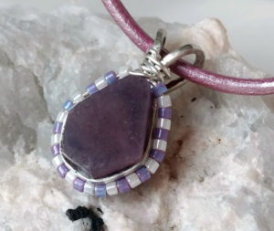 Sapphire pink corundum crystal necklace sterling silver, custom leather chain