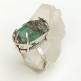 Large raw Russian emerald ring, sterling silver, custom size