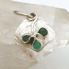 Shamrock charm green gemstones: emerald, tsavorite, 925 silver
