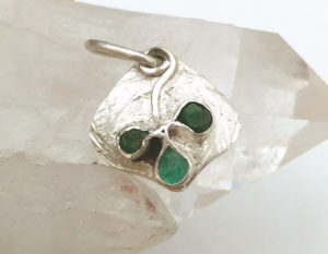 Shamrock charm green gemstones: emerald, tsavorite, 925 silver