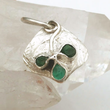 Shamrock charm green gemstones, emerald, tsavorite, sterling silver SOLD
