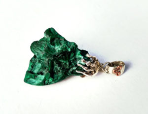 Fibrous malachite raw crystal necklace sterling silver