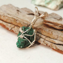 Small fibrous malachite chunk wire wrapped