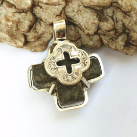 Staurolite fairy cross pendant, sterling silver greek cross