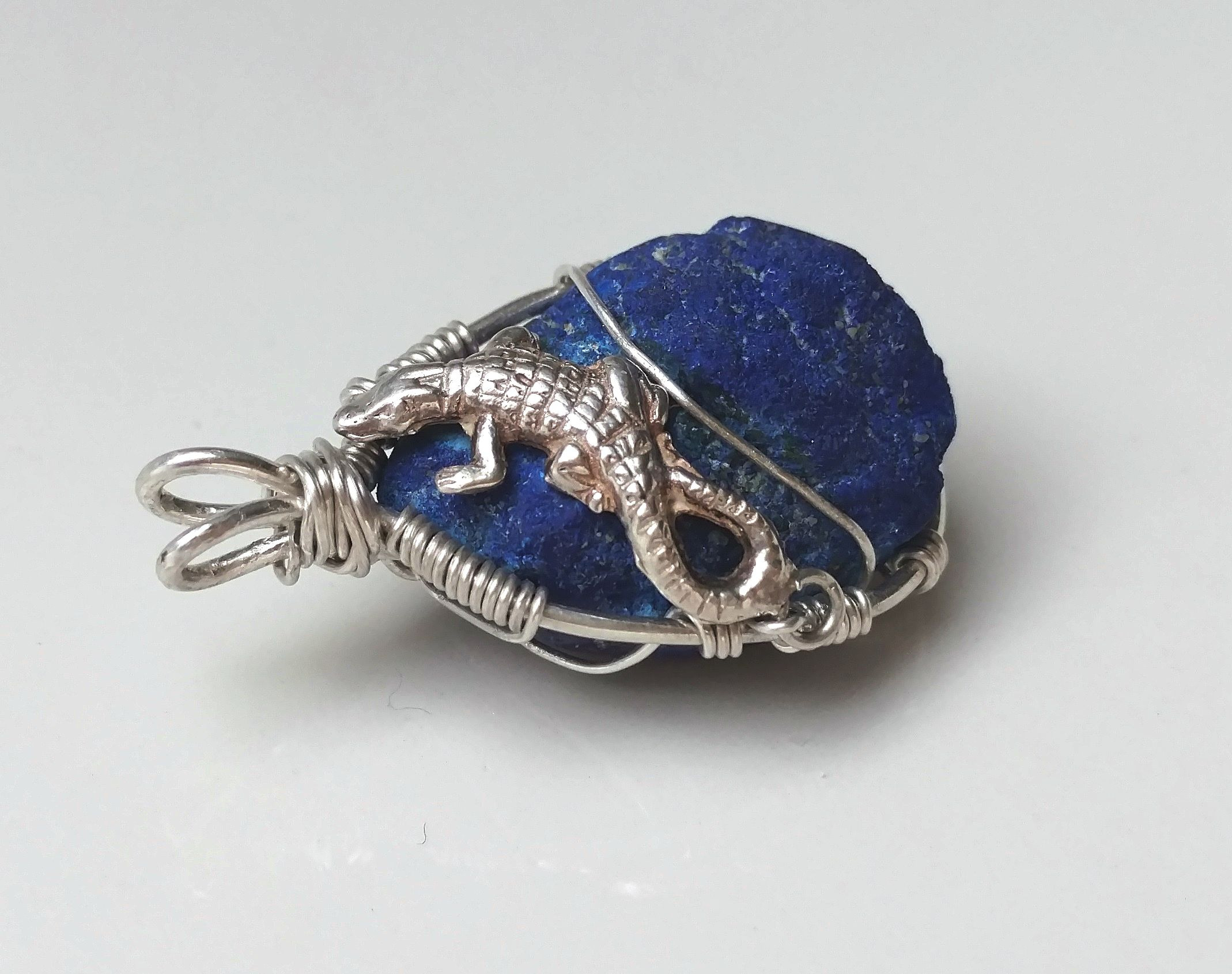 Raw azurite crystal pendant sterling 