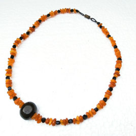 Amber jet necklace, beaded necklace genuine jet Baltic amber 44 cm