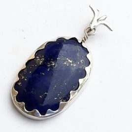 Navy blue lapis lazuli necklace fine silver