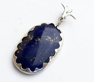 Navy blue lapis lazuli necklace fine silver