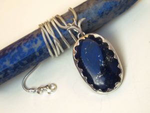 Navy blue lapis lazuli necklace fine silver