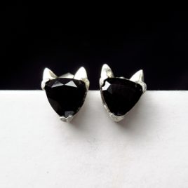 Black cat head studs, earrings sterling silver