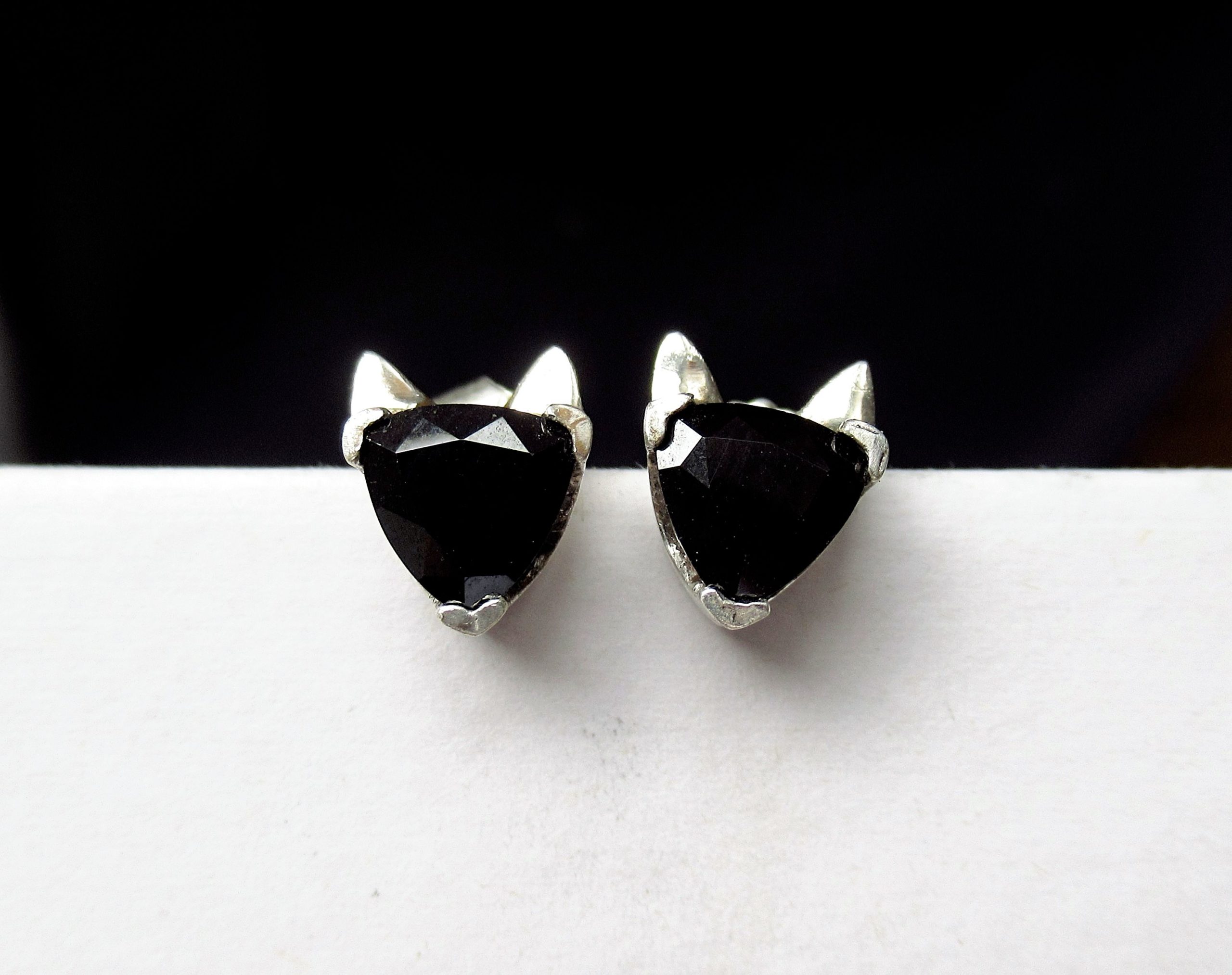 Black cat head studs, earrings sterling silver