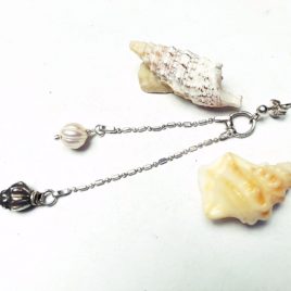 Single earring pearl shell, sterling silver,long double chain on ball stud
