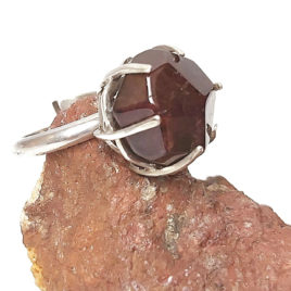 Raw garnet crystal ring, sterling silver