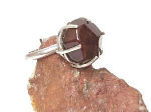 Raw garnet crystal ring, sterling silver