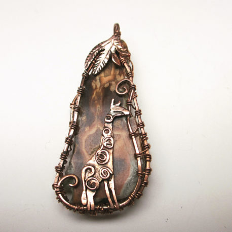 Giraffe pendant picture jasper, copper wire wrapped